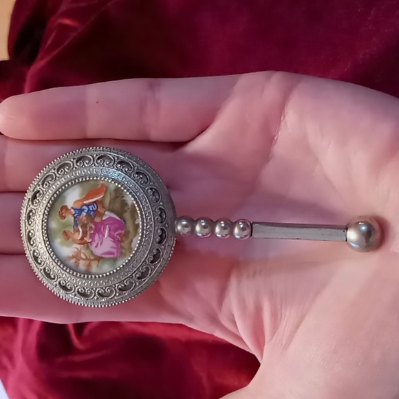 Vintage Limoges Fragonard Mini/Petite/Purse Mirror With Scene Of Courting Couple - Picture 12 of 12